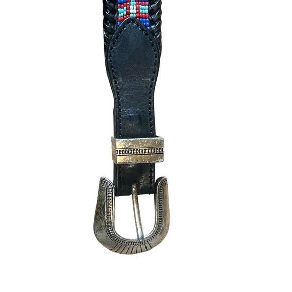 Vintage Southwestern Beaded Leather Belt Size 34 Western Boho main image 10